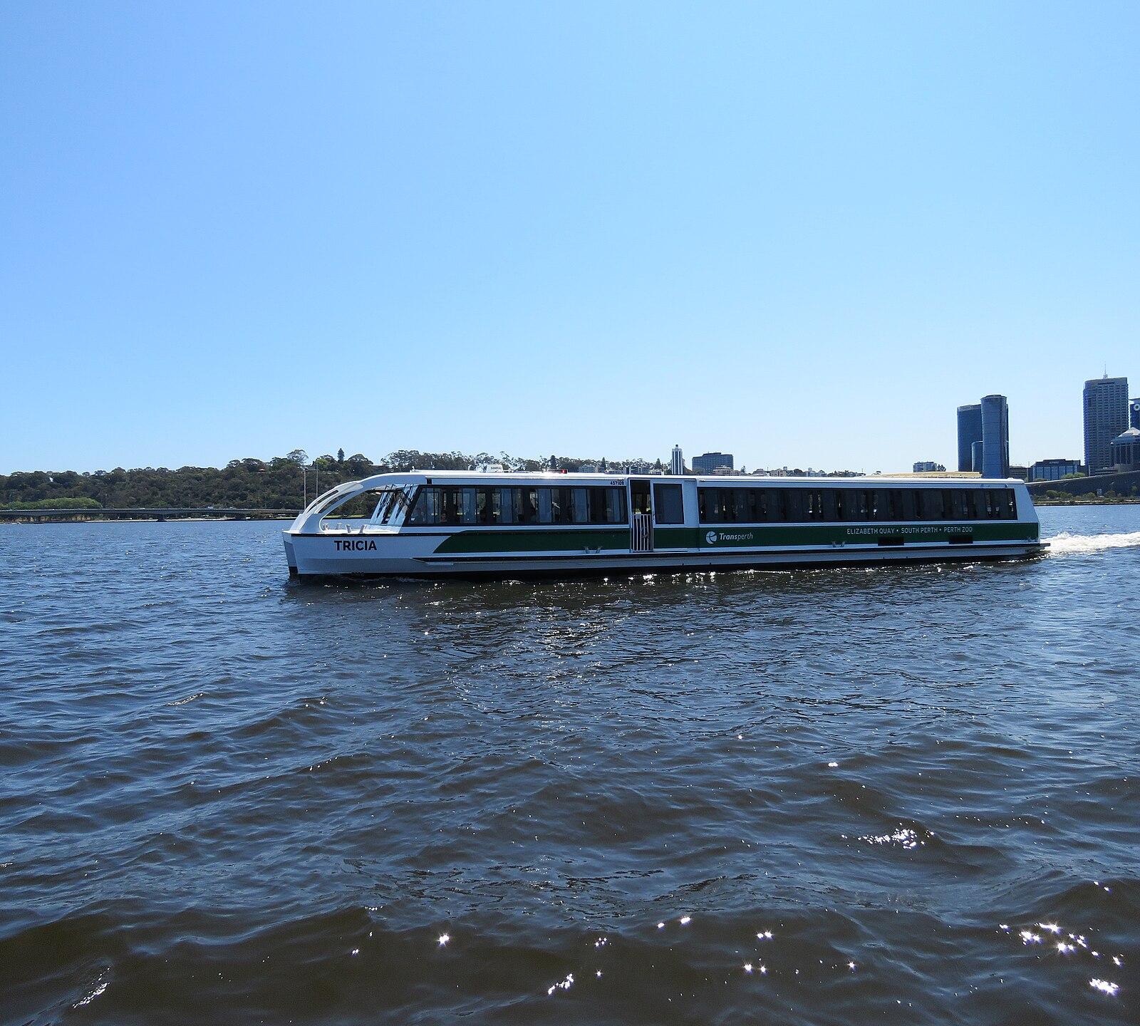 MV Tricia crossing Perth Water from Perth to South Perth, October 2024