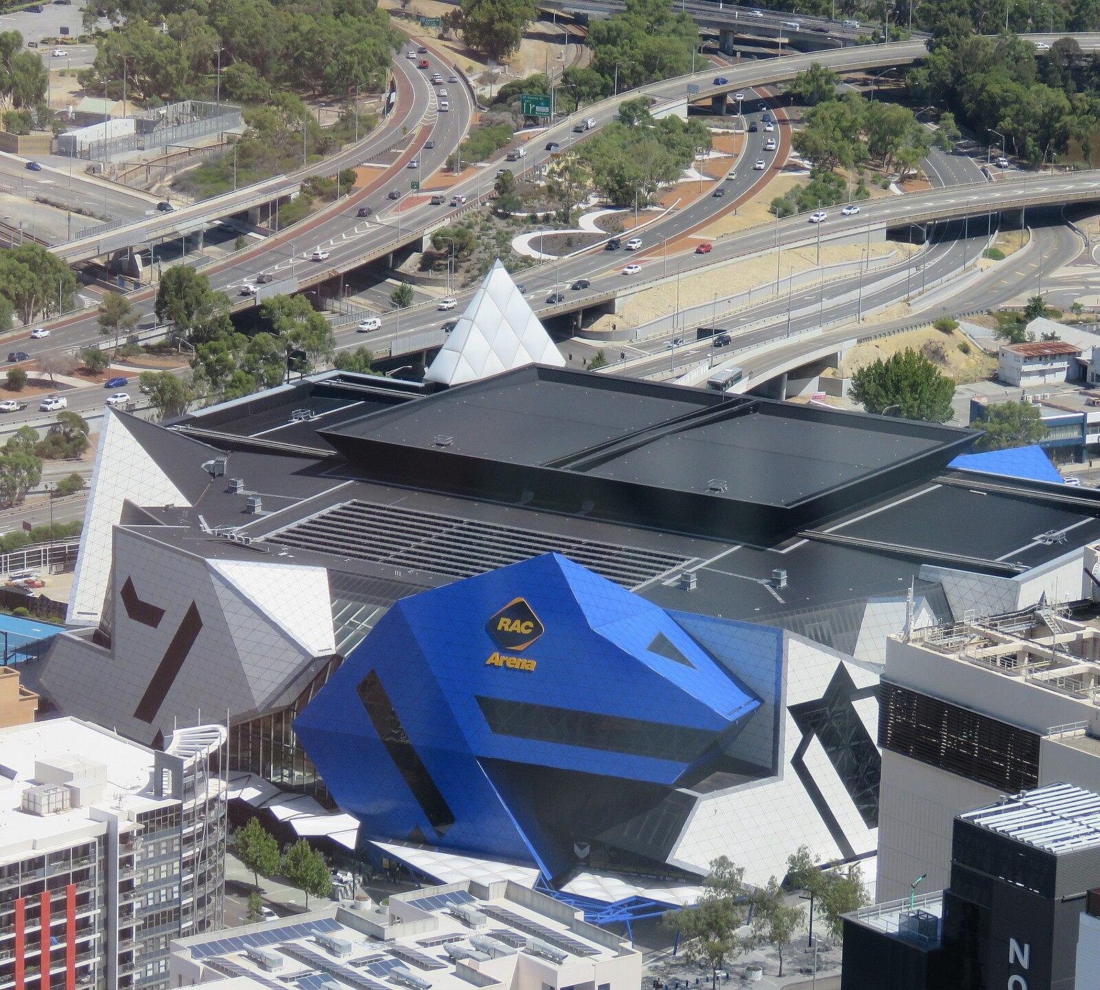 Perth Arena, seen from Central Park, January 2021